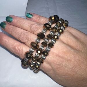 Set of Three Stretch Faceted Bronze Beaded Bracelets